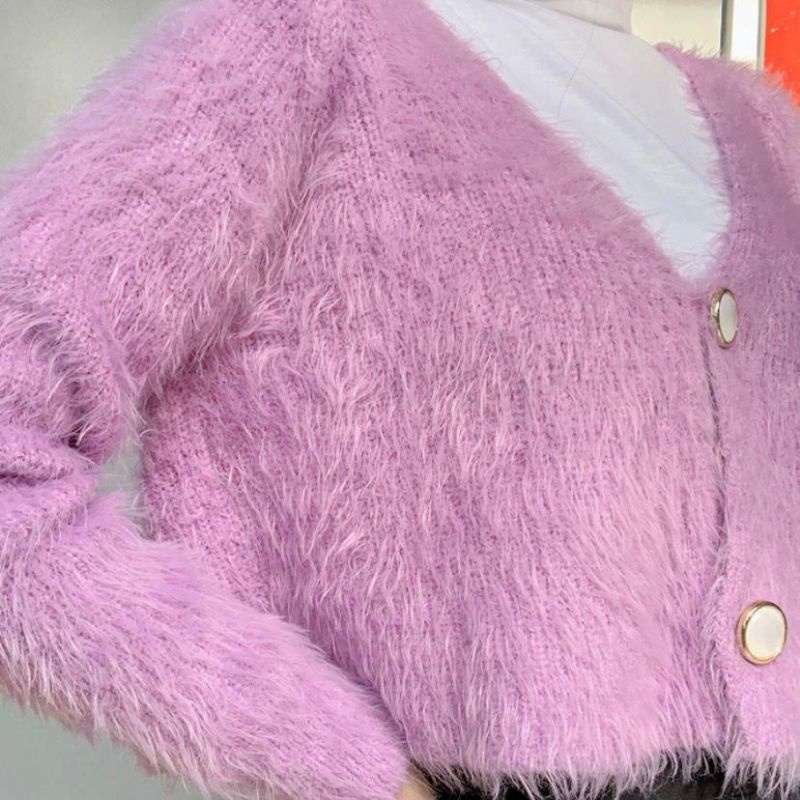 DAILY CLOTHE BYSALSA | CARDI FLUFFY | BULU CROP LILAC | CARDIGAN | KOREAN STYLE