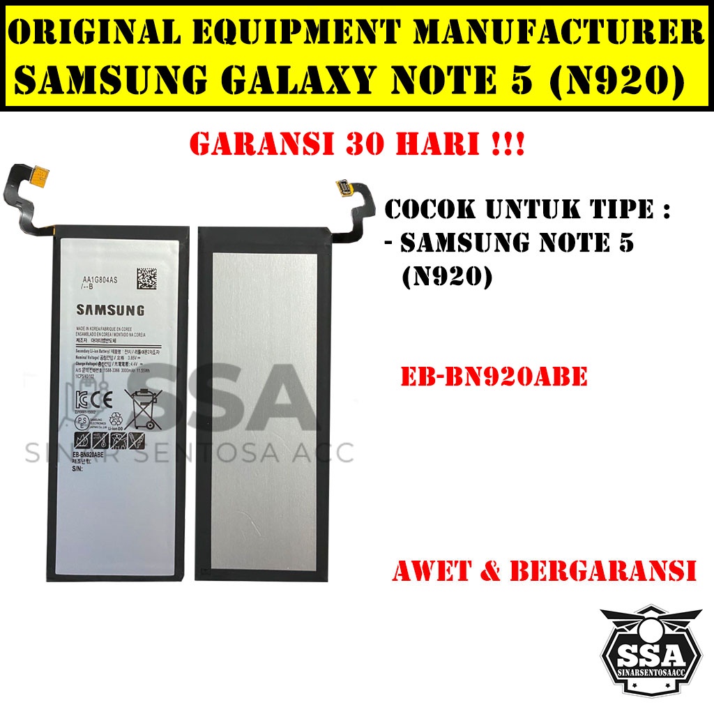 Baterai Original OEM Samsung Galaxy Note 5 N920 EB-BN920ABE N920A HP Ori Battery Batrai Batre Batu Batere GARANSI AWET MURAH