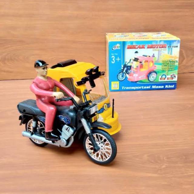 mainan becak motor bump &amp; go anak edukatif - miniatur bentor kendaraan tradisional