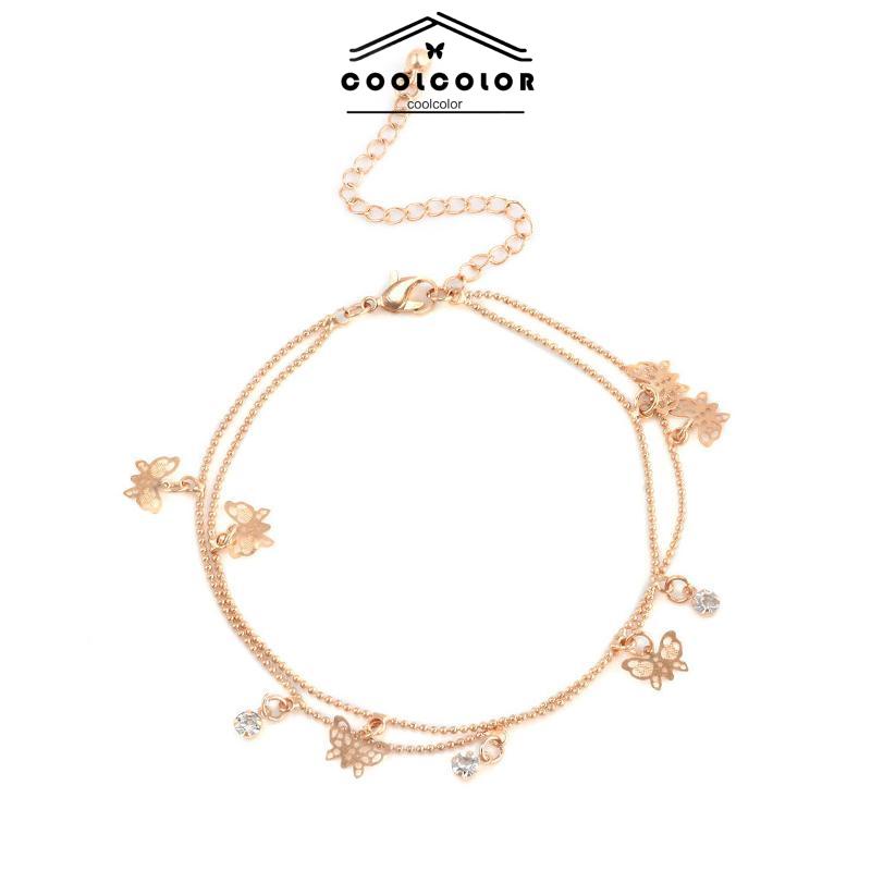 COD Double Layer Hollow Butterfly Liontin Gelang Kaki Paduan Fashion Sepatu Wanita Yang Indah- cl