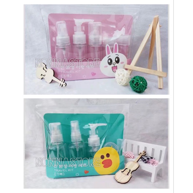 Travel Kit Botol set Spray - Pump &amp; Tempat Krim Cosmetic Series LINE JAPAN SALLY AND CONY