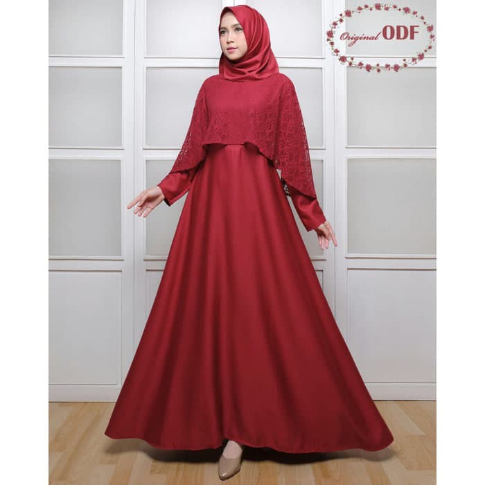 Baju Gamis Merah Marun Cocok Dengan Jilbab Warna Apa - Voal Motif