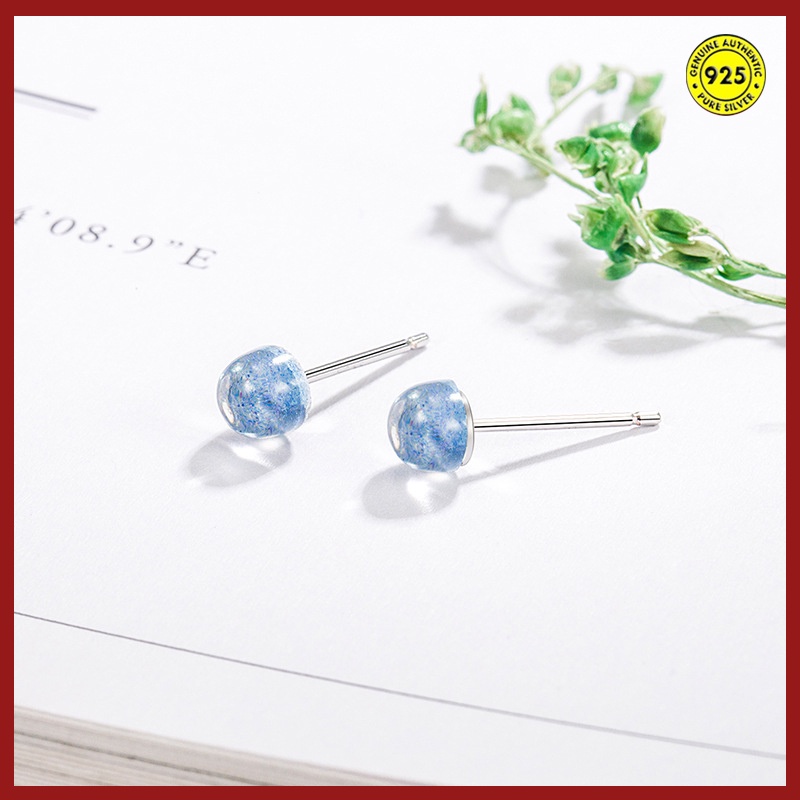 Anting Stud S925 Silver Anti Alergi Desain Manik-Manik Biru Langit Berbintang