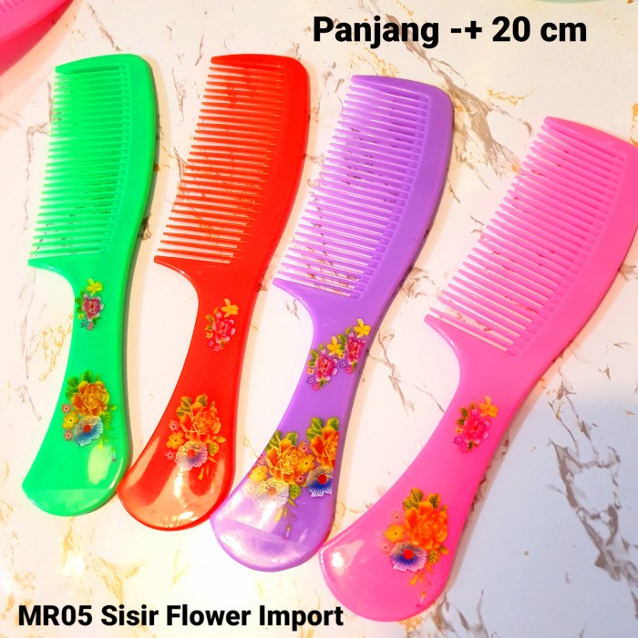 MR05 Sisir Rambut Gagang Motif Bunga Flower Import Warna Warni Murah