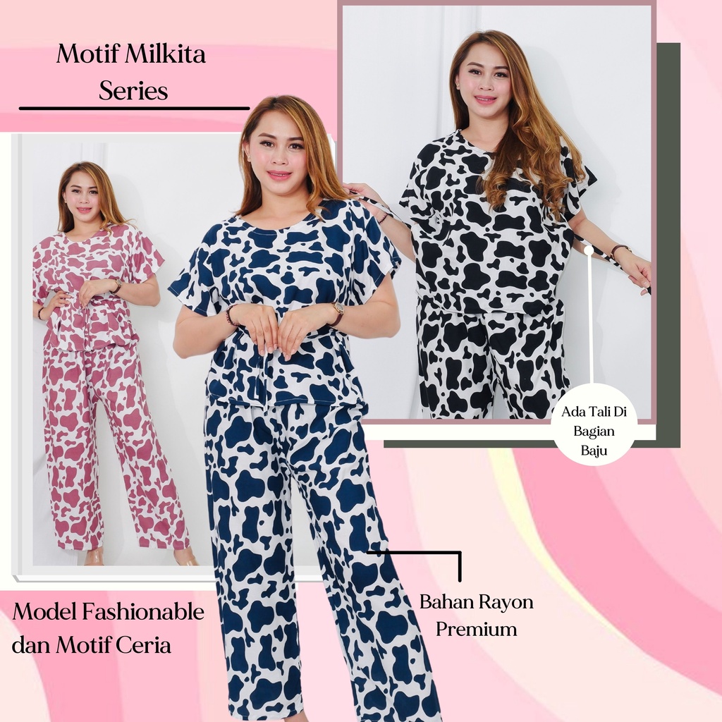 Setelan Panjang Motif Milkita Bahan Rayon Premium Termurah Kekinian