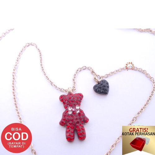 Lovelybutik - Kalung Titanium Anti Karat Kalung Red Bear New Kalung Titanium Wanita Terbaru Ukuran 45 cm  BONUS KOTAK PERHIASAN