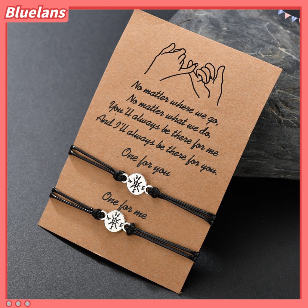 Bluelans 2Pcs Compass Shape Adjustable Wax Rope Couple Bracelet Friend Gift Accessories