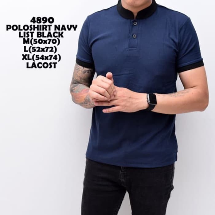 Trendi 2018 KGK baju cowok polo kerah shanghai pria kaos NAVY LIST BLACK SIX 4890