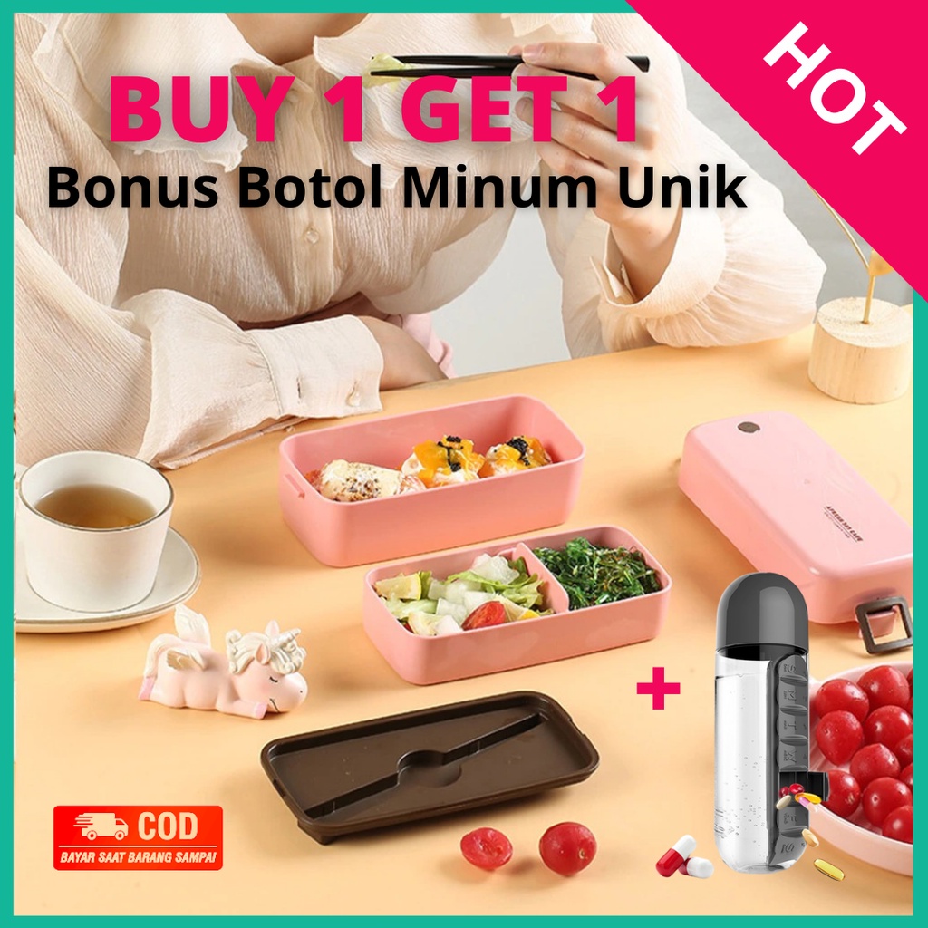 AFRESH  LUNCH BOX SET2 SUSUN Bonus Mangkuk Sup - KOTAK BEKAL  -  BENTO BOX - TEMPAT MAKAN ANAK - TEM