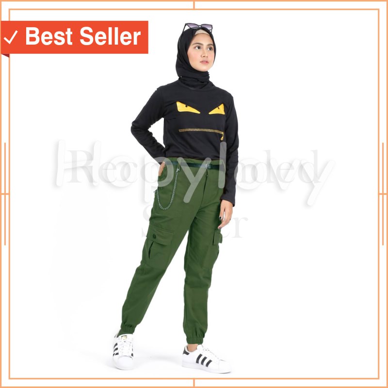 PROMO CEPAT KIRIM CELANA WANITA MODERN ORI / HOPYLOVY - Celana Wanita Jogger Cargo Atalea