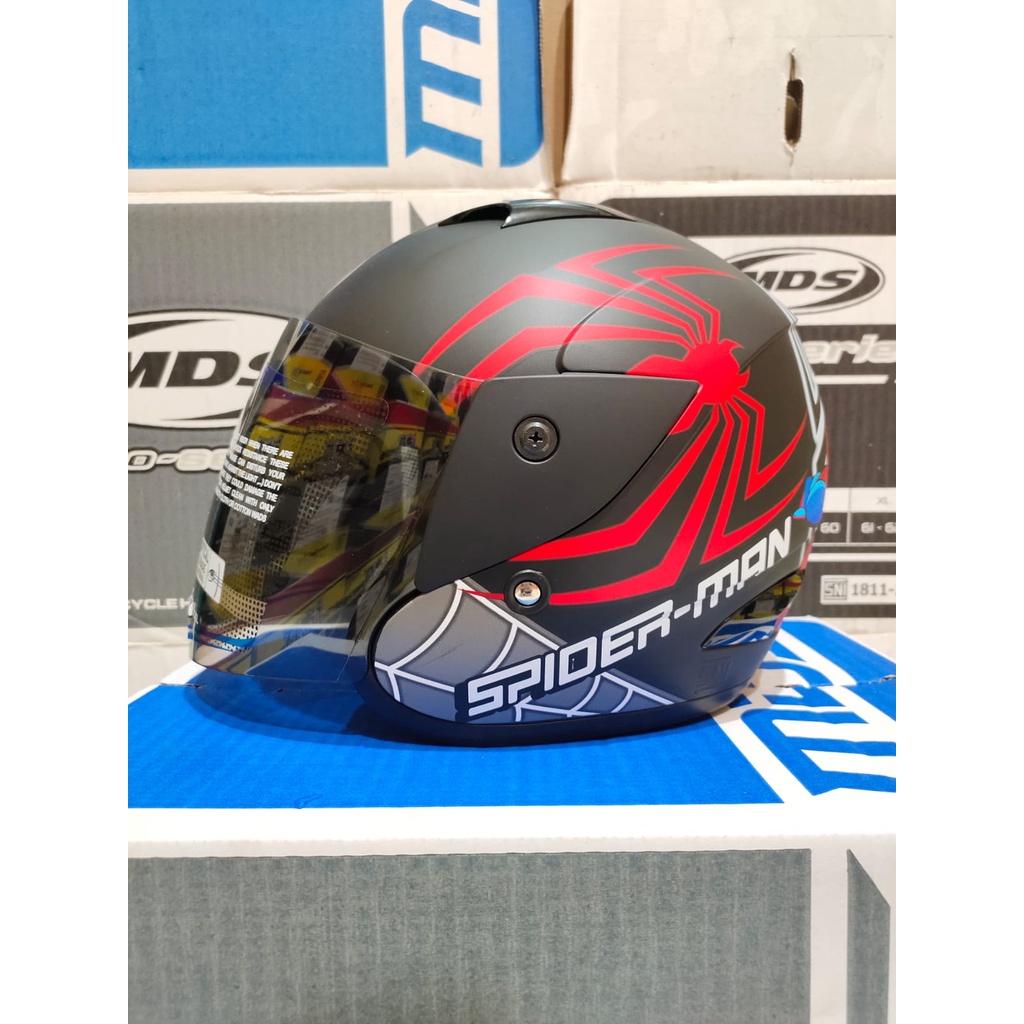 helm anak MDS SPORT R3 Motif #6 spiderman Black Doff / helm anak gambar spiderman Hitam Doff