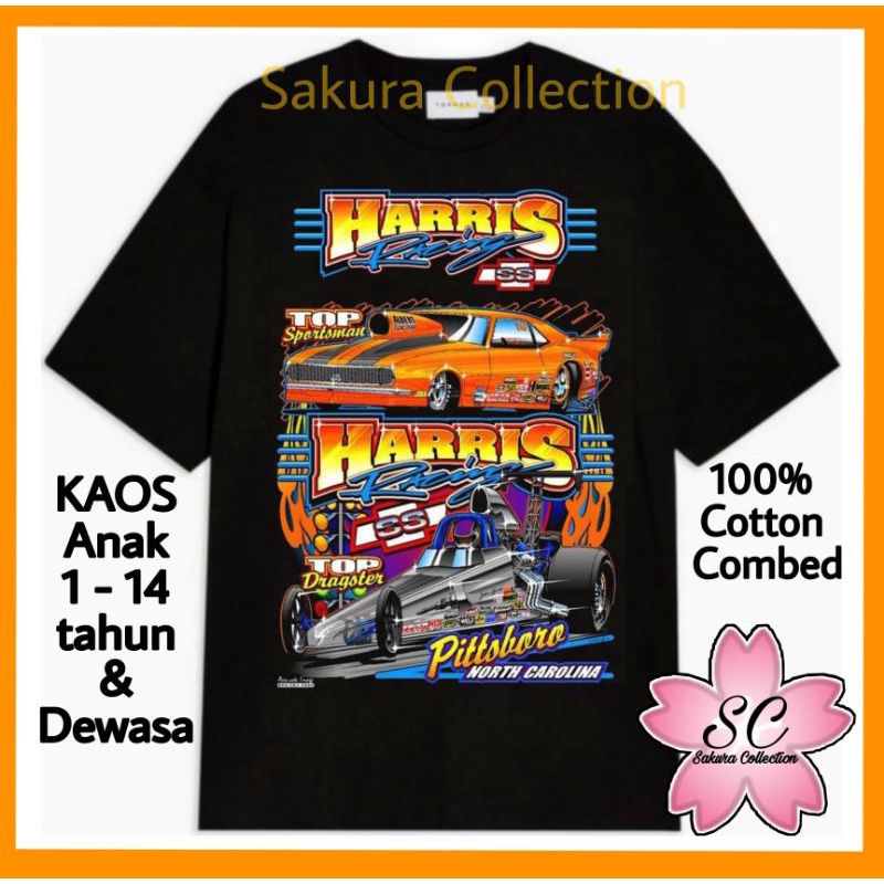 Kaos Baju distro vintage HARRIS RACING Top Dragster Pittsboro NORTH CAROLINA orange / t shirt band rap tee Jordan / vintage by h&amp;m oversize lokal / hitam pria kaos wanita TERLARIS best seller murah termurah