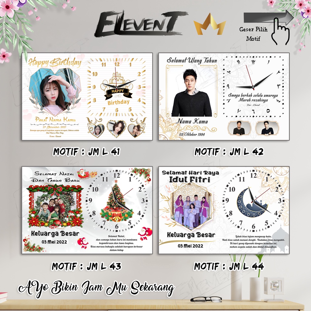 Jam Dinding Custom Nama dan Foto Hadiah Pernikahan Ulang Tahun Kado Nikah Walldecor Pajangan Berkesan Hadiah Wedding Biodata Bayi / Anak Ultah Wisuda Keluarga Graduation Anniversary Birthday Barakallah Fii umrik Lucu Elegant Bingkai Kaca MDF Murah