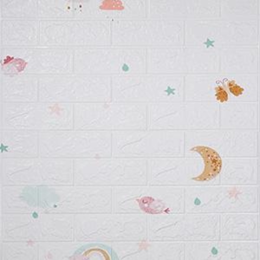 Wallpaper Foam 3D Stiker Dinding Dekorasi Minimalis Rumah Motif Lucu Ukuran 70 x 77 cm-Putih Bulan
