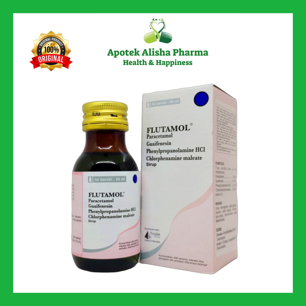 FLUTAMOL Sirup 60ml - Paracetamol Obat Penurun Panas / Demam Flu / Pilek dan Batuk Anak