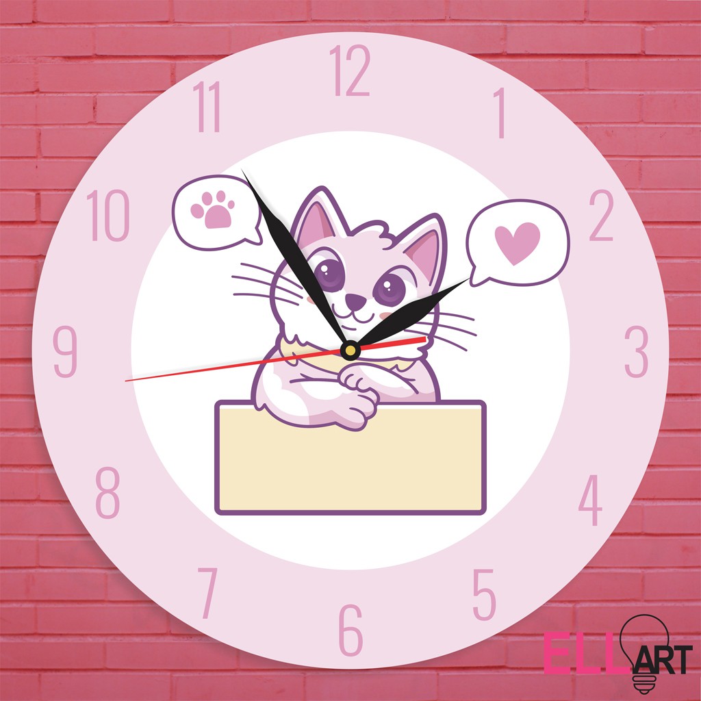 Jam Dinding Kayu Motif Kucing Lucu Hiasan Dekorasi Rumah Cantik Cat Lovers Vintage