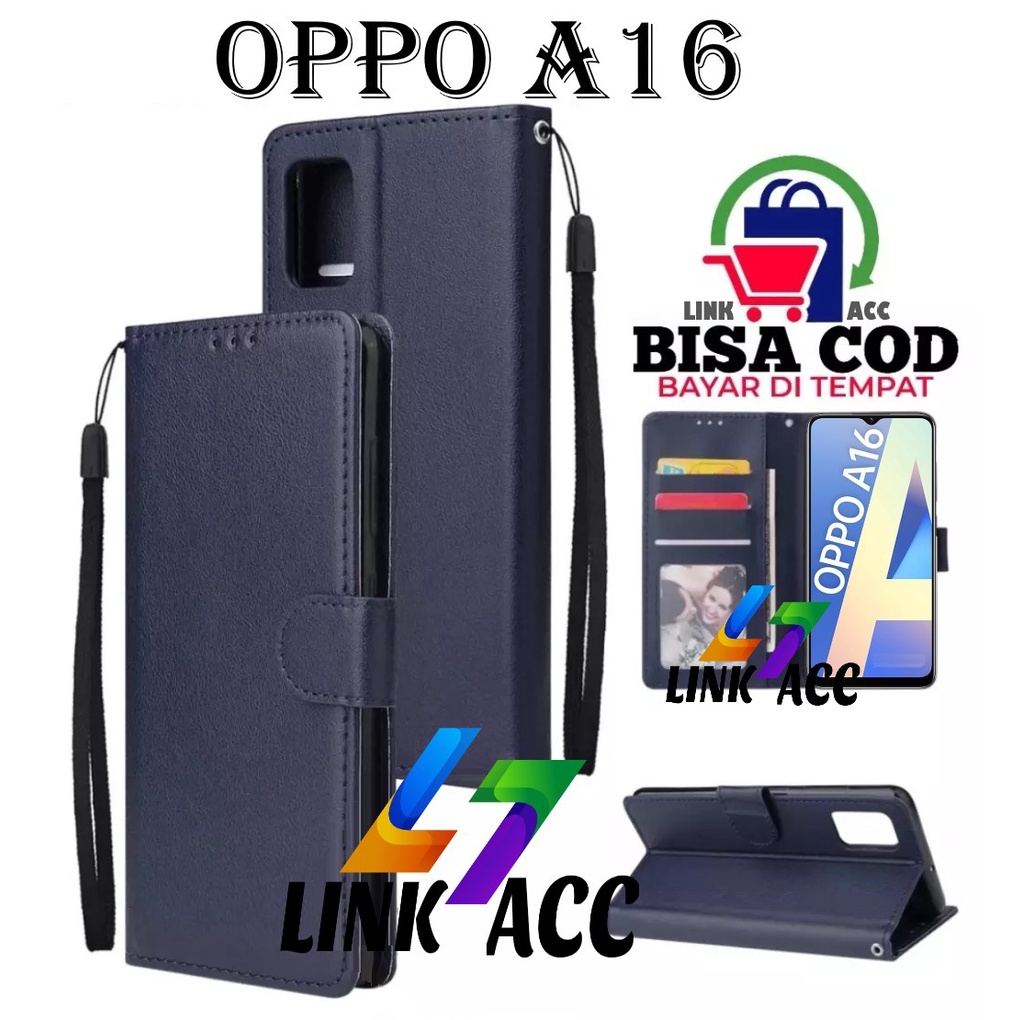 NEW CASE FLIP OPPO A16 LEATHER CASE PREMIUM-FLIP WALLET CASE KULIT UNTUK OPPO A16 - CASING DOMPET HP