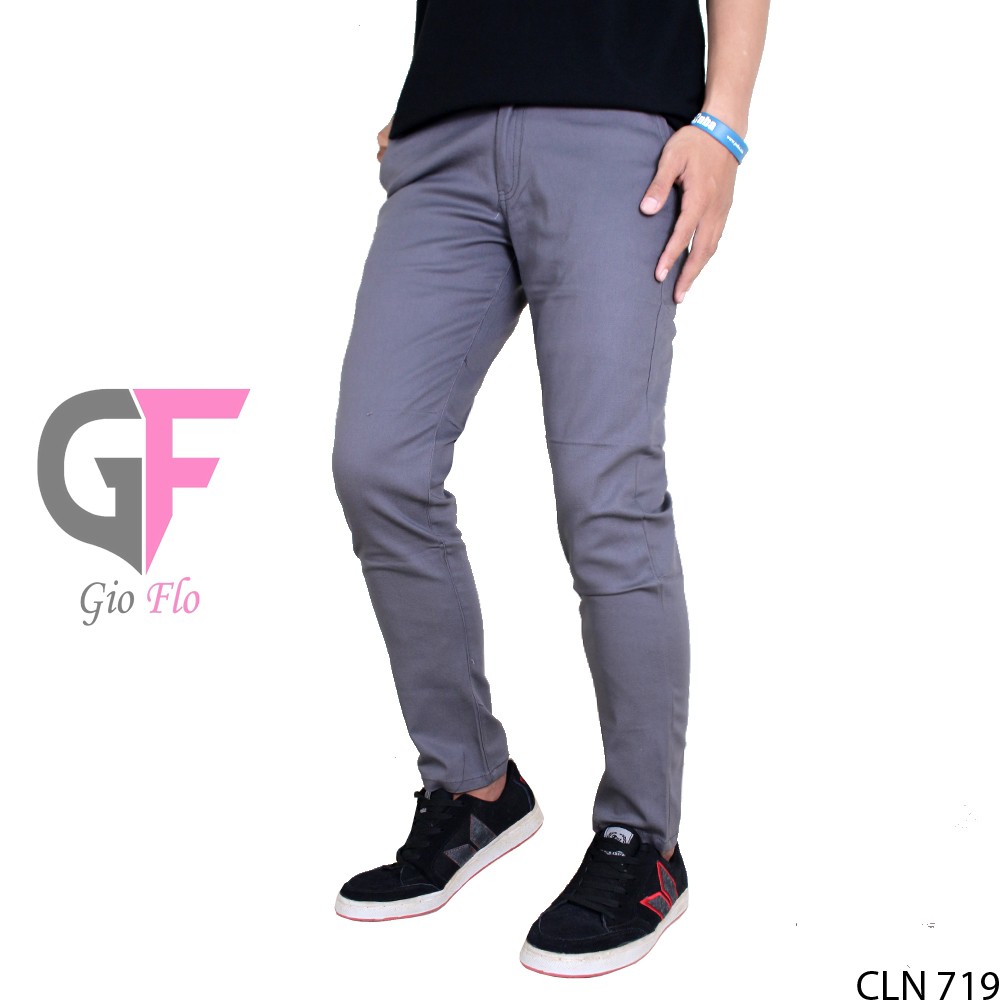 GIOFLO Bawahan Pria Celana Chinos Panjang Keren Casual Abu / CLN 719