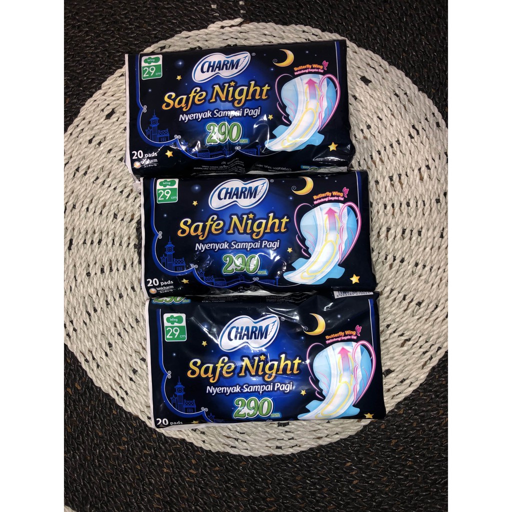 Charm Pembalut Safe Night 29Cm Wing Isi 20 Pads Softex Charm Wanita Butterfly Softek Unicharm Original Ekonomis Nyenyak Sampai Pagi