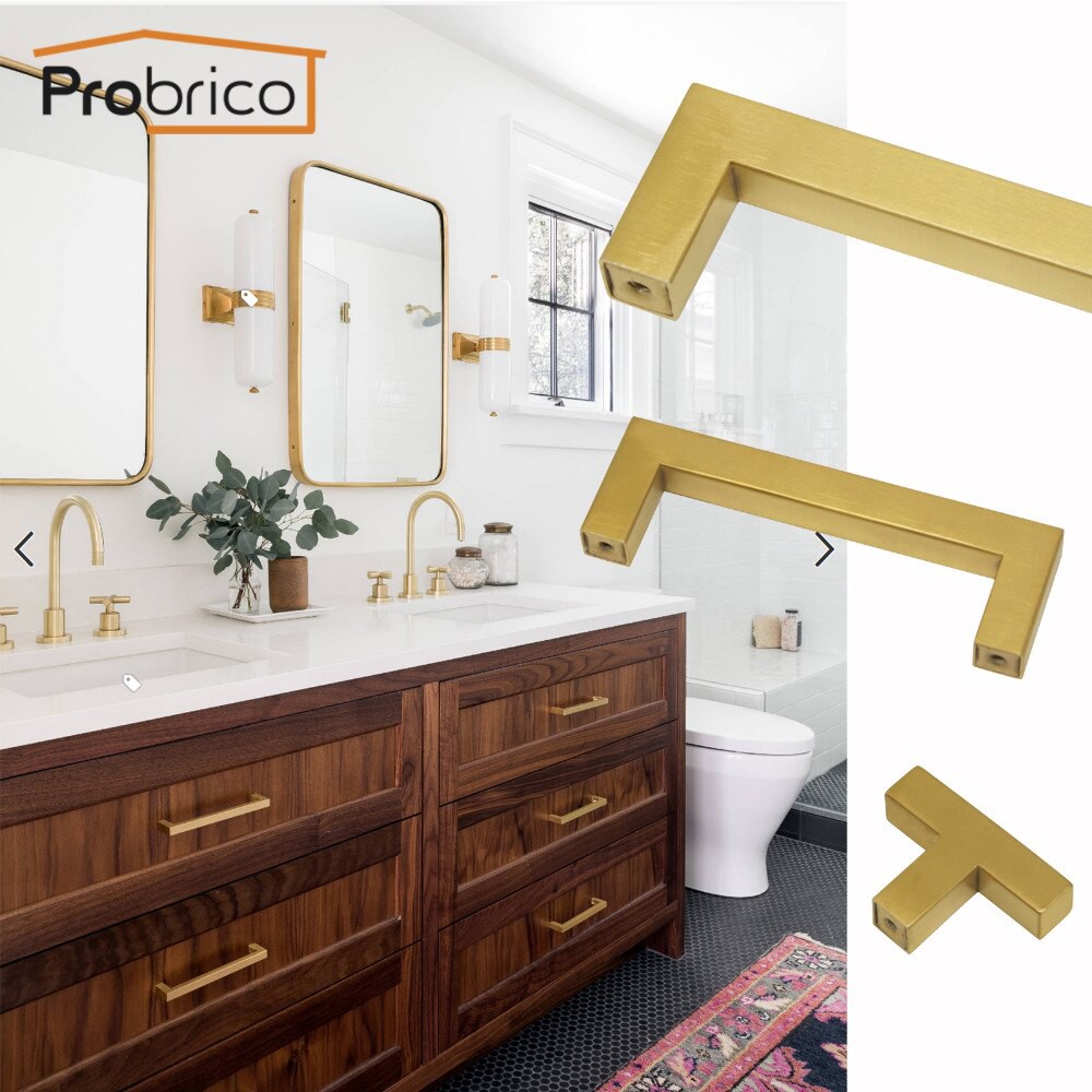 Probrico 5pcs Gold Brass Cabinet Pulls Kitchen Dresser Handles