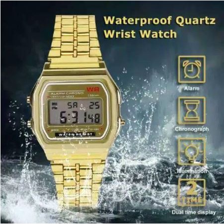 Jam Tangan Wanita Digital Kotak Rantai Model Casio