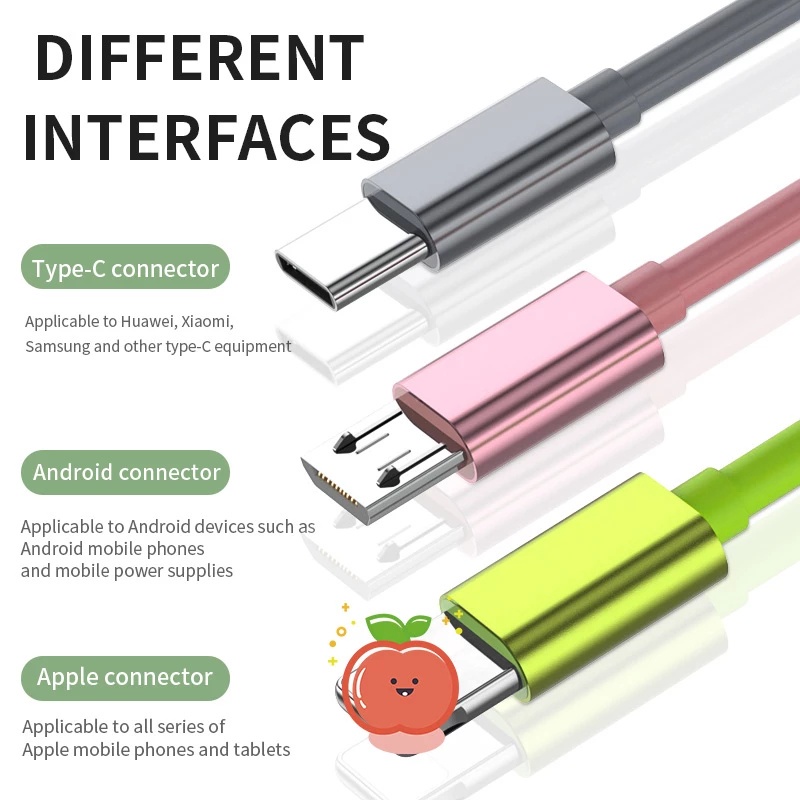 3in1 Universal Type-C Telescopic One to Three Apple Android Telescopic Data USB Kabel Cas Handphone