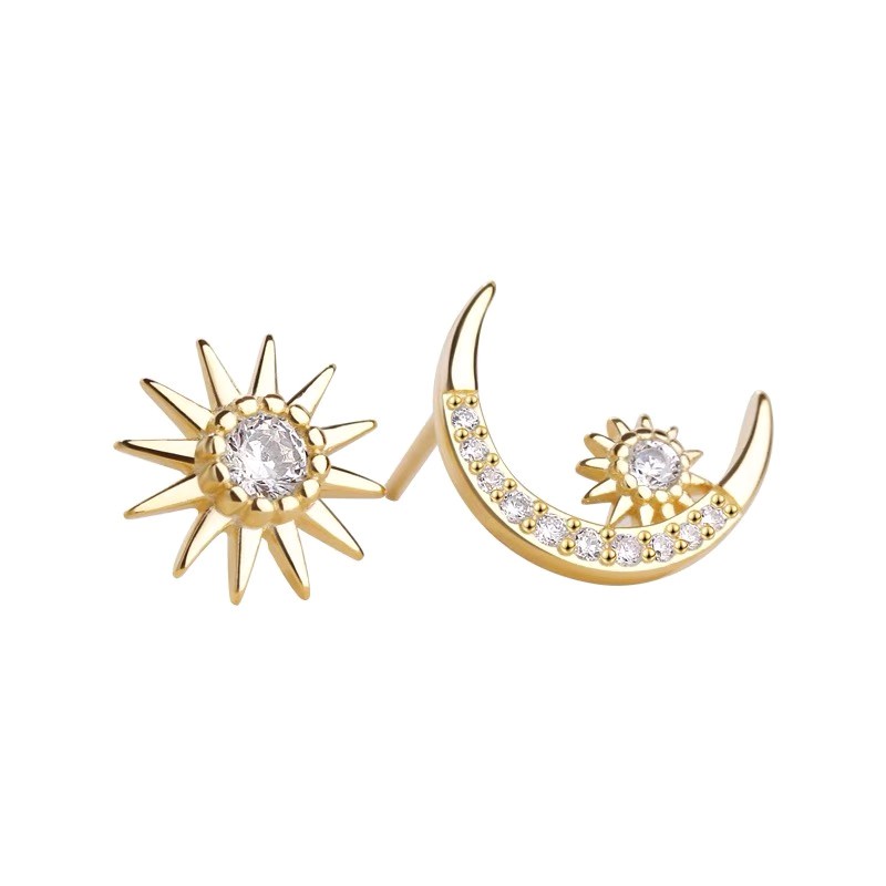 Anting s925 Silver Bentuk Bulan Bintang Asimetris