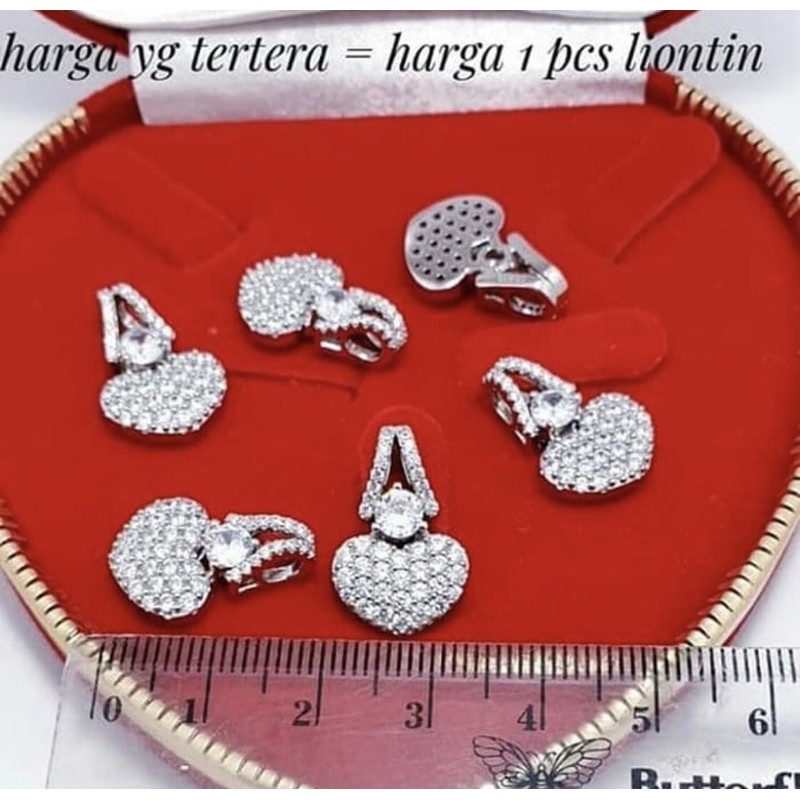 Liontin love full mata liontin love perak 925 lapis emas putih