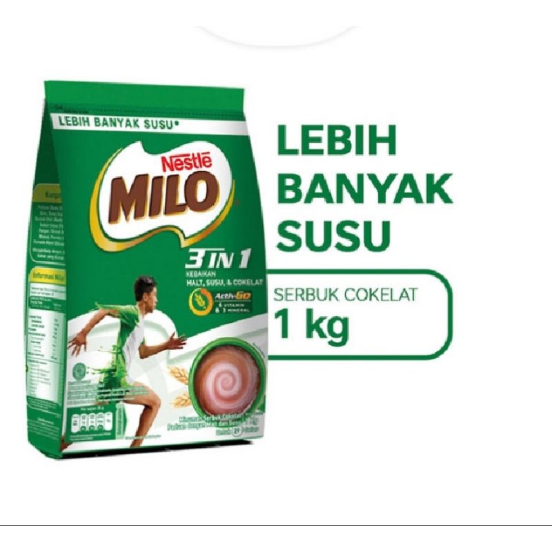 

Susu Cokelat Milo 3in1 Bubuk 1kg | Susu Milo 3in1 Pouch 1 kg