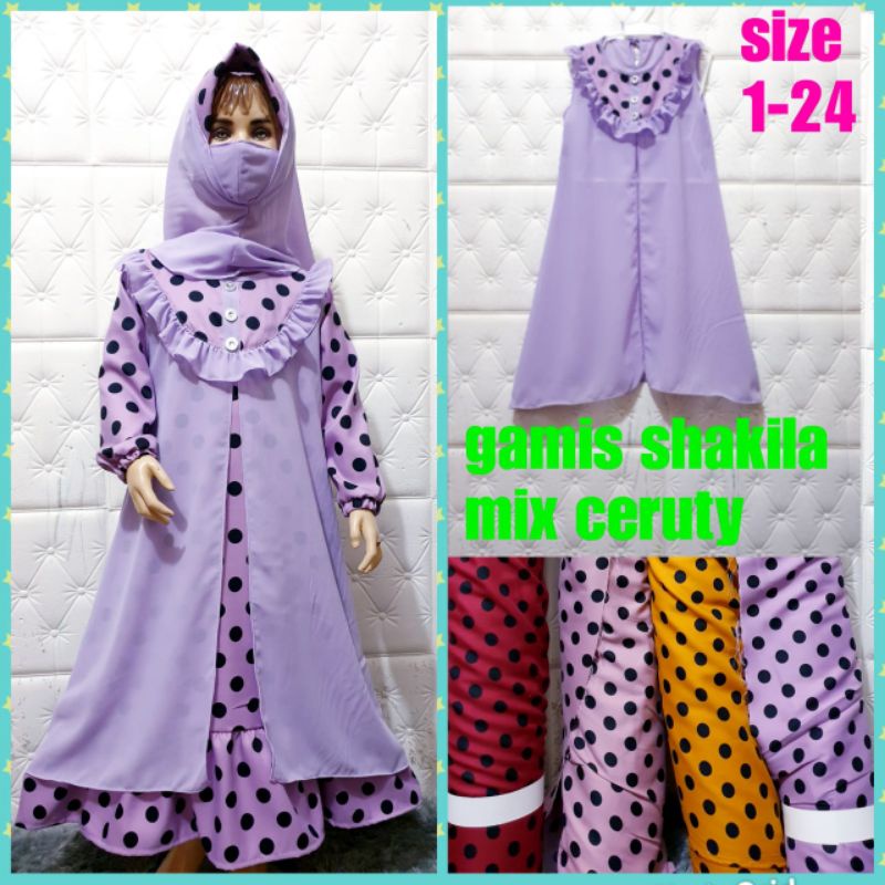 BAJU GAMIS SAKILA SET KARDIGAN ANAK PEREMPUAN USIA 3 TAHUN- 8 TAHUN/GAMIS SHAKILA ROMPI ANAK PEREMPU