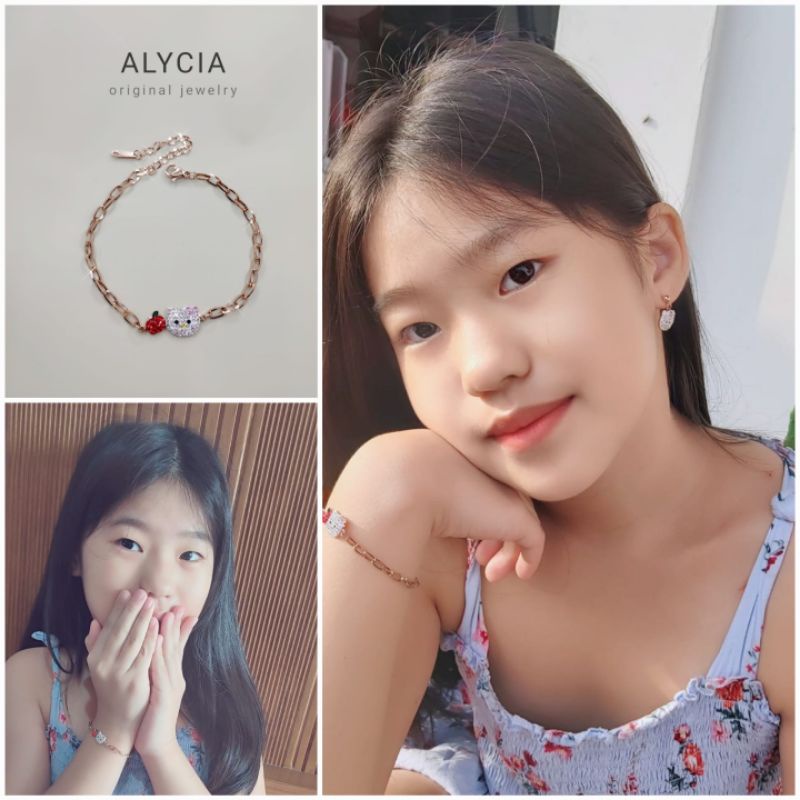 alycia gelang tangan / kaki anak cute kitty anti karat titanium