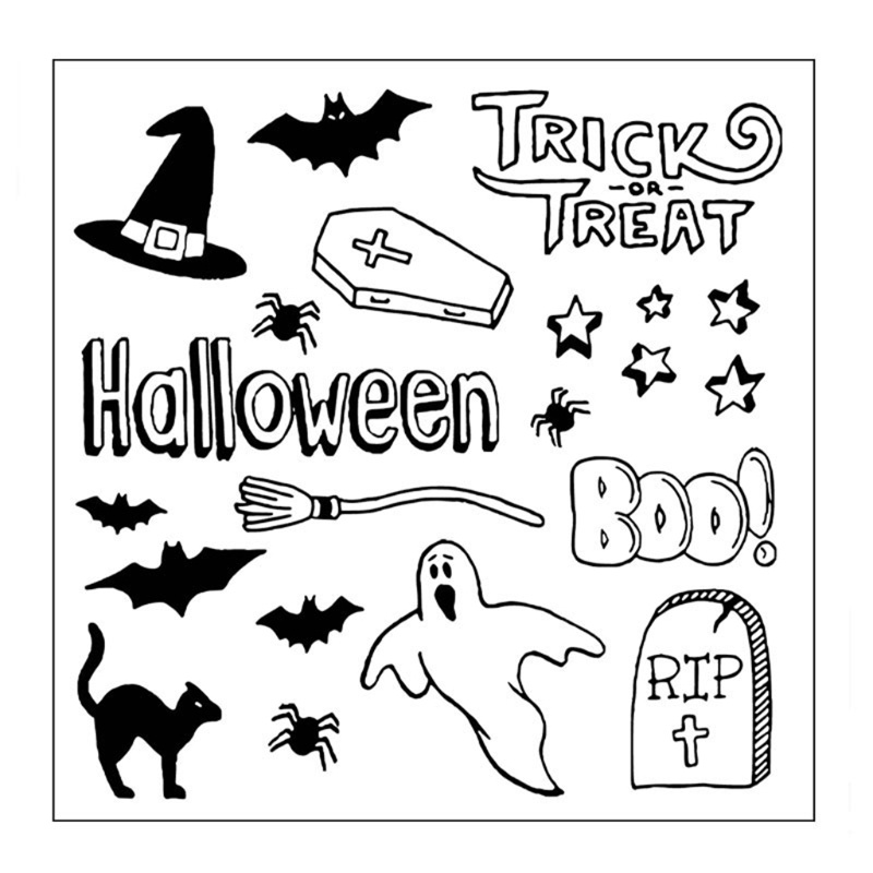 Stampel Bahan Silikon Transparan Desain Kucing Labu Hantu Kelelawar Halloween Untuk Scrapbooking