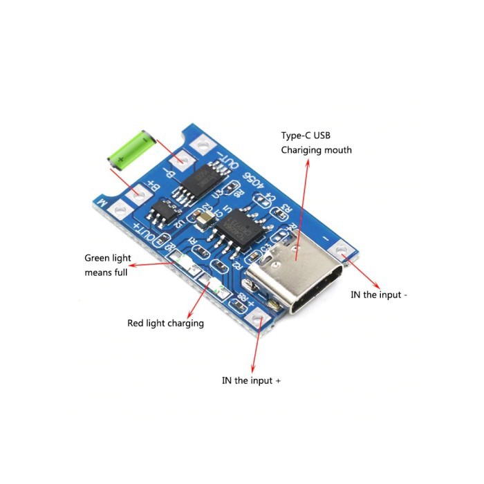 Modul TP4056 USB Type-C 1A 5V dengan Proteksi Lithium Battery Charger