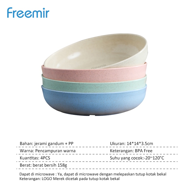 Freemir Set 4 Pcs/ Wheat Straw /Jerami Gandum /Warna Warni/ Dinner Plate Piring/ Makan Piring-3