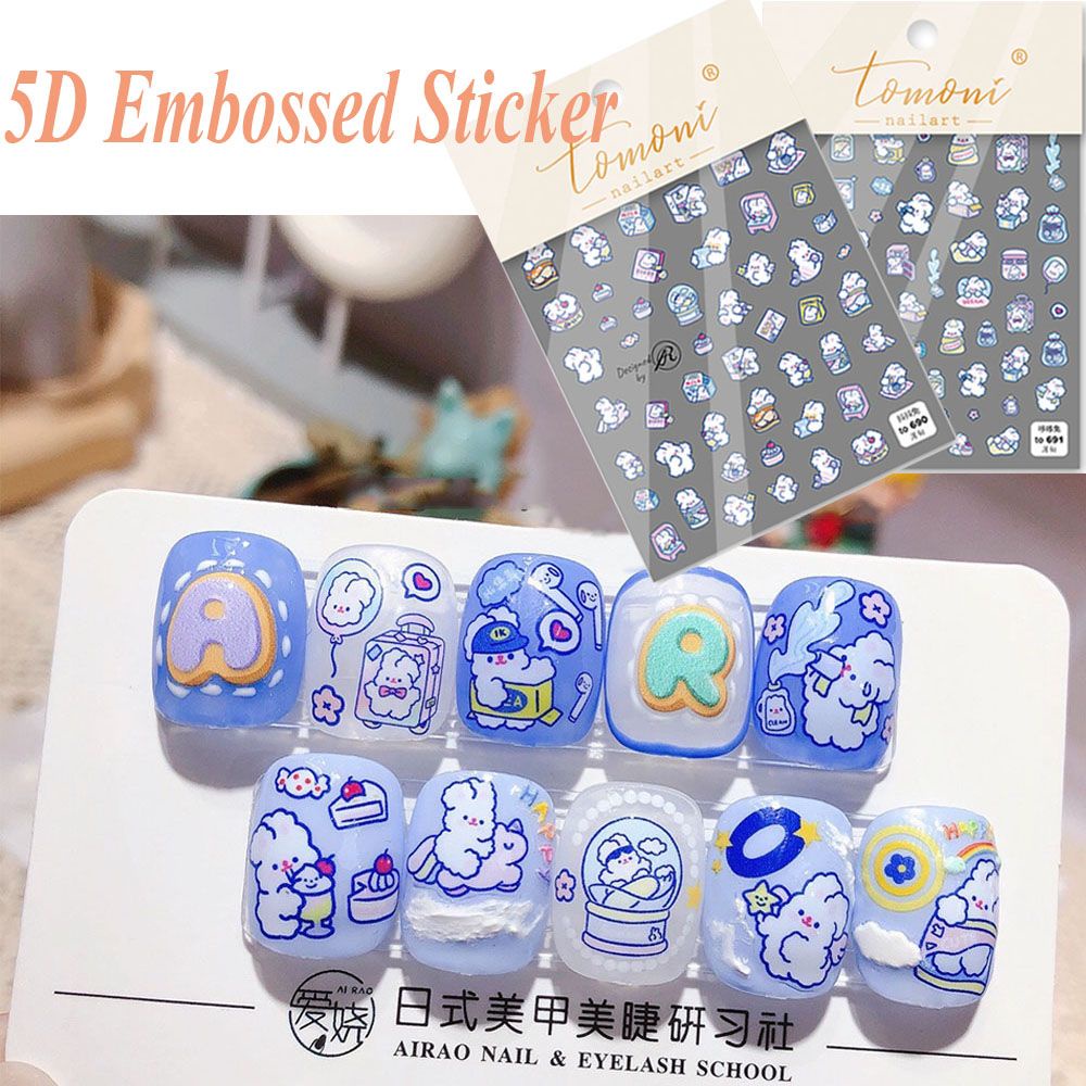 MXBEAUTY Cartoon Rabbit Nail Sticker Creative Nail Foils 5D Engraved Nail Stickers Artificial Cute Back Glue Colorful Engraved Self Adhesive DIY Nail Decals