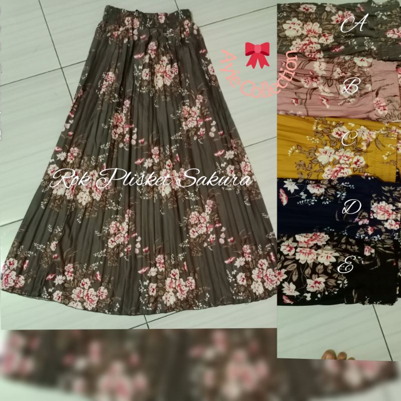 rok plisket payung motif bunga (bunga sakura) series 2