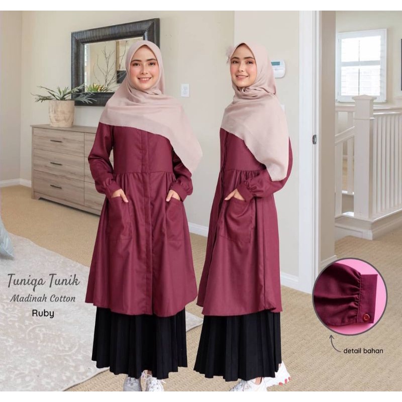 (FREE PARFUM)Tunik Kerah Long dress brand اجتهد,bahan Madinah Fodu Premium (free parfum)