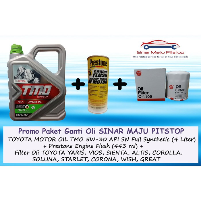 Paket Ganti Oli Mobil TOYOTA COROLLA & TOYOTA SOLUNA - TMO 5W-30 API SN & Engine Flush & Filter Oli