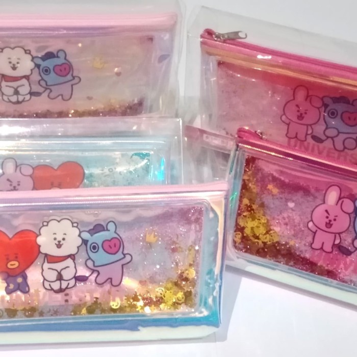 

Kotak pensil BTS/BT21 tempat pensil karakter hologram glitter