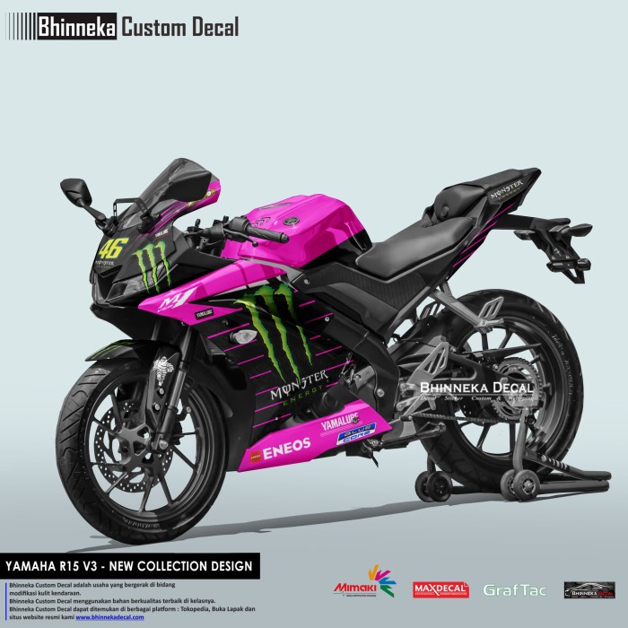 Decal Stiker YAMAHA R15 V3 NEW MONSTER PINK