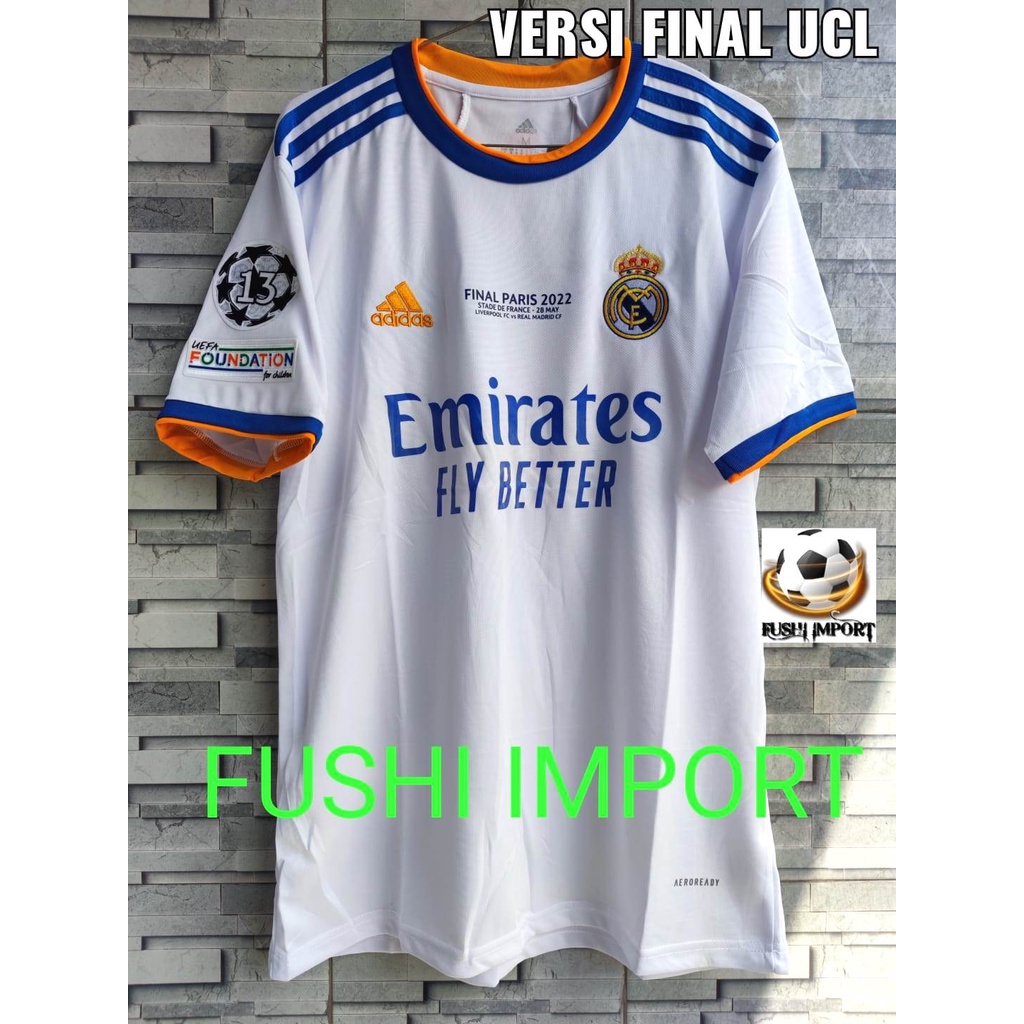 Jersey Baju Bola Madrid Home Final Liga Champions 2021 2022 Grade Ori