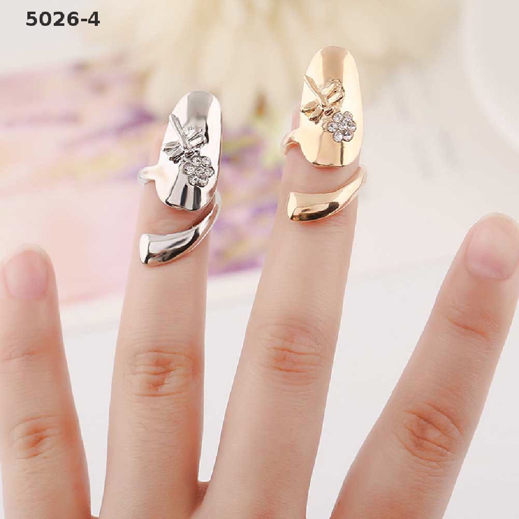 5026-4 1pc New Fashion Delicate Dragonfly Rhinestone Flower Finger Nail Ring 2 Colors 5026-4