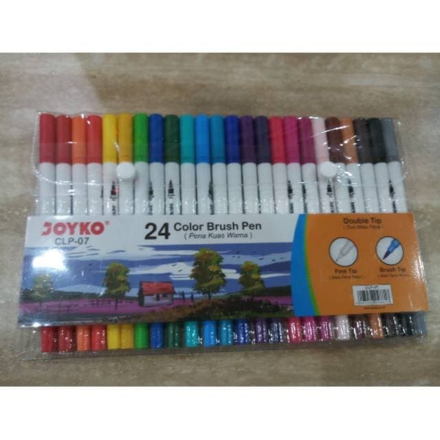 

kaligrafi-perlengkapan- color brush pen joyko pena kuas warna double tip 24 warna clp-07
