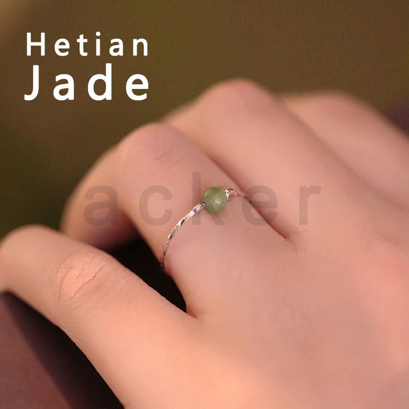 Cincin Manik-Manik Batu Giok Hetian Emerald Alami Untuk Wanita