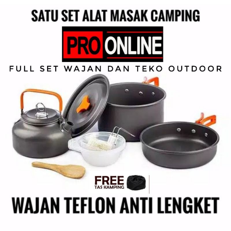 [Bisa COD] Alat Masak Camping Full Set - Cooking Set DS 308 Sudah Ada Teko Air - Nesting Traveling