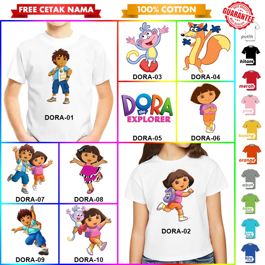 [FREE NAMA!!] Baju Kaos COUPLE  ANAK DAN DEWASA DORA DIEGO BANYAK MOTIF