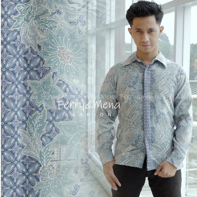 Gallery batik - Kemeja batik pria motif Kuaci biru  tosca / Baju batik modern buat pesta & formal
