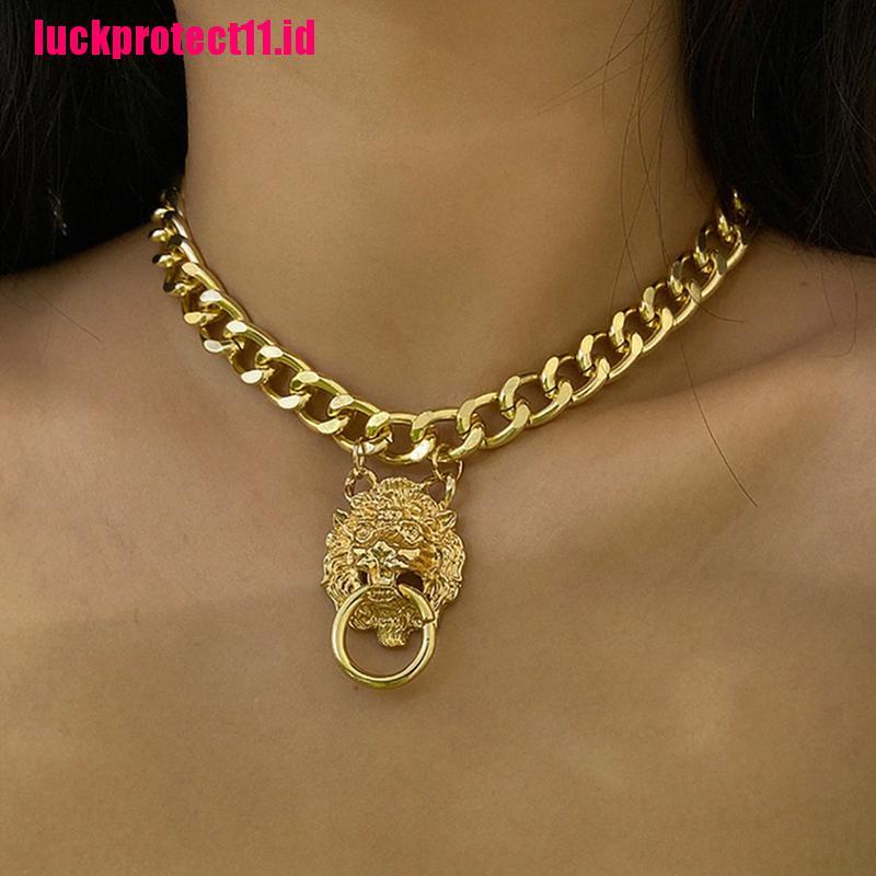 Kalung Rantai Liontin Singa Bahan Metal Gaya Hip Hop Punk Untuk Wanita