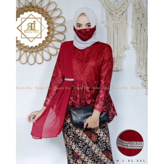 IndahKebaya | SET KEBAYA AURORA SELENDANG MODERN / KEBAYA TILLE COUPLE JUMBO / KEBAYA PESTA KEKINIAN