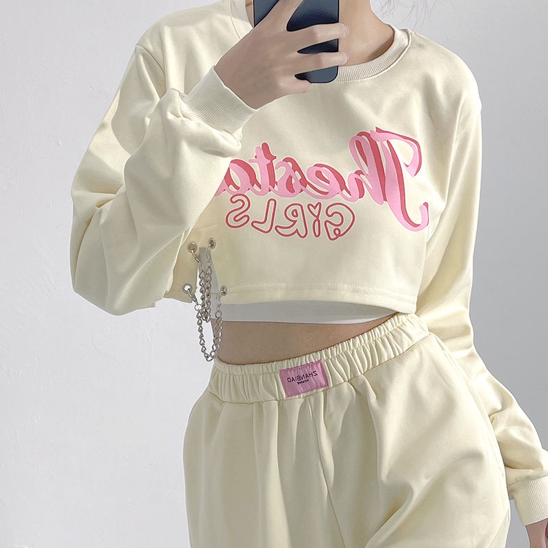 2022 Musim Semi dan Musim Gugur Pendek Manis Keren Sweater Wanita Group Dance Design Niche Dua Poton